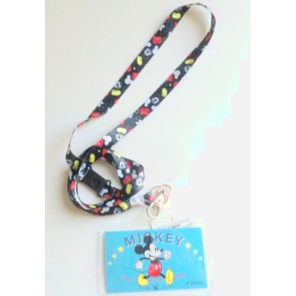 Photo1: Disney Mickey Mouse ID Card Holder Neck Strap lanyard with case Black New (1)