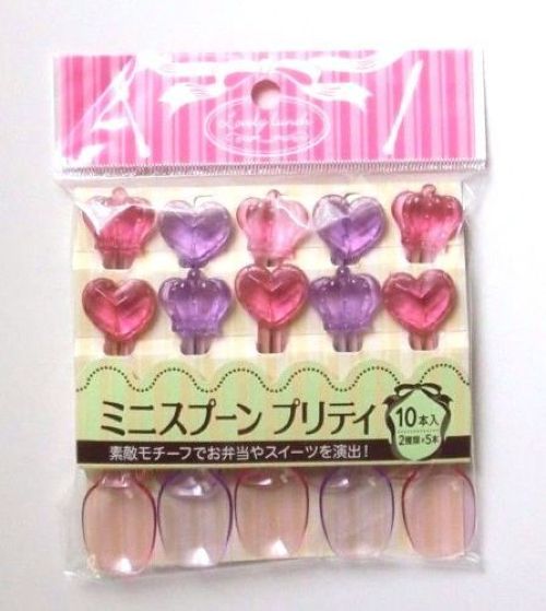 Photo1: Bento Lunch Box Accessory Crystal Heart Crown Food Picks Spoon 10 pcs Brand-New (1)