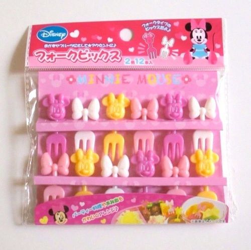 Photo1: Disney Minnie Mouse Food Fork Picks Pink White Yellow Bento Lunch Party (1)