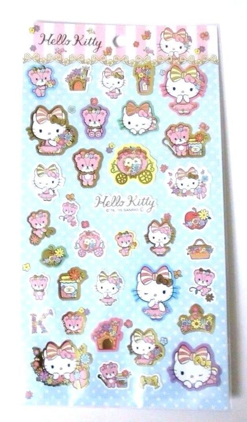 Photo1: Sanrio Hello Kitty Stickers Ribbon Flower Pink Blue Brand New (1)