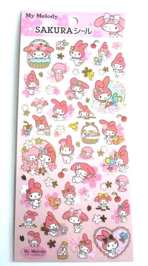 Photo1: Sanrio My Melody Spring Sakura Stickers Brand-New Pink (1)