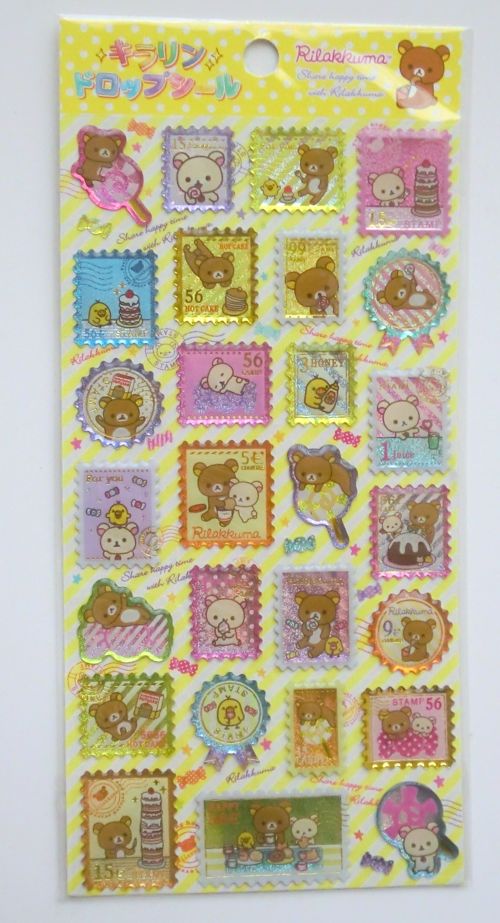 Photo1: San- X Rilakkuma Glitter Vinyl Stamp Stickers Brand New (1)