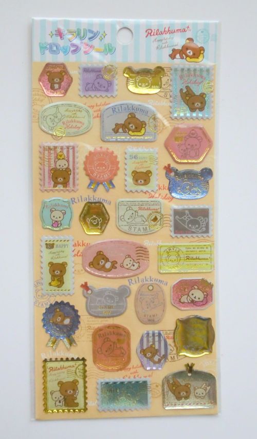 Photo1: San- X Rilakkuma Glitter Vinyl Stamp Stickers Brand New (1)