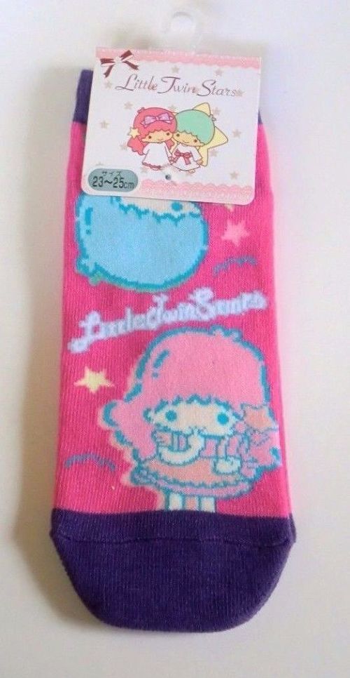 Photo1: Sanrio Little Twin Stars Kiki & Lala Ankle Low Cut Socks Pink Purple Brand-New (1)