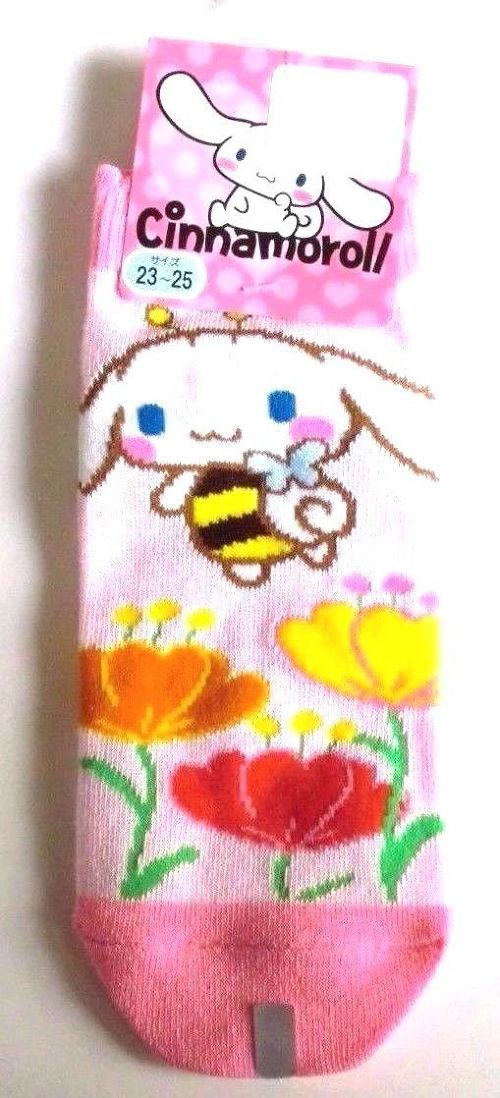 Photo1: Sanrio Cinnamoroll Socks Bee Flower Pink Brand New (1)