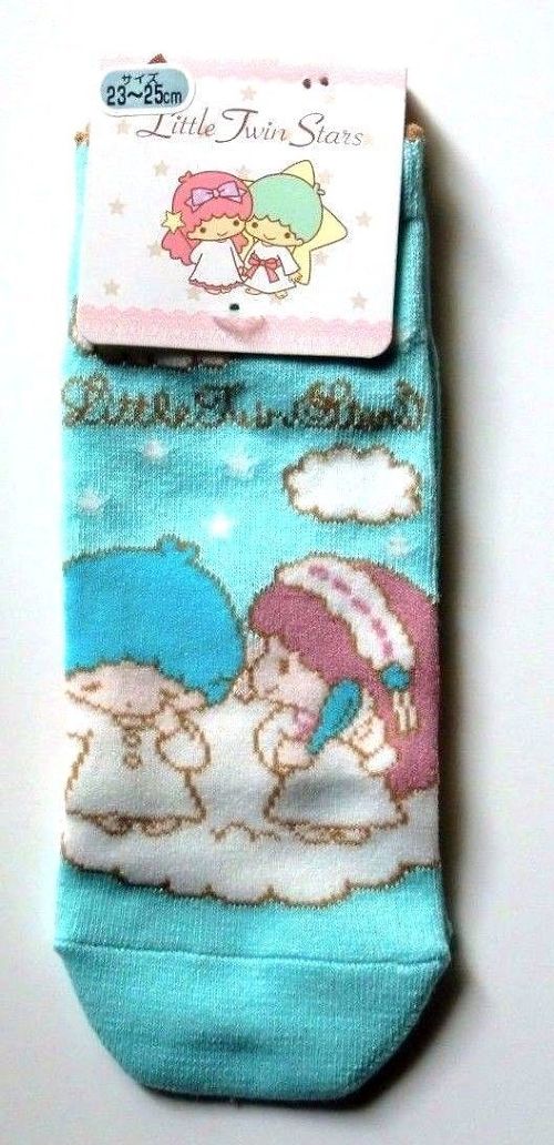 Photo1: Sanrio Little Twin Stars Kiki & Lala Ankle Low Cut Socks Blue Sky New (1)