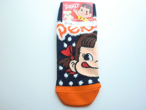 Photo1: Fujiya Peko Chan Ankle Low Cut Socks Navy Orange Brand New (1)