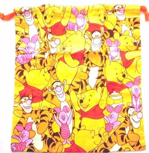 Photo1: Disney Winnie the Pooh Pouch Kinchaku Mini Bag Lunch Bento Yellow Brand New (1)