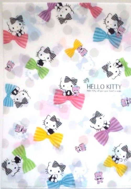 Photo1: Sanrio Hello Kitty Ribbon Clear File Folder Pink Brand New (1)