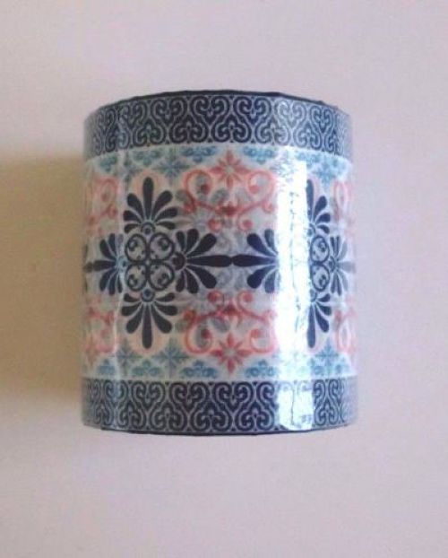 Photo1: Decorative Craft Washi Masking Tape Sticker Wide Arabesque Blue Orange Brand New (1)