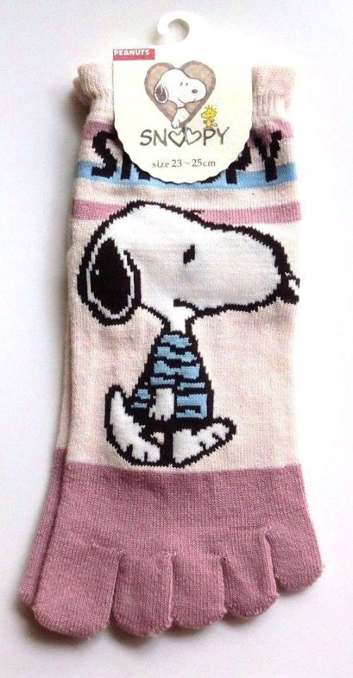 Photo1: Peanuts Snoopy Japanese Geta Split-toe Tabi Socks Stripe Pattern Kimono Pink New (1)