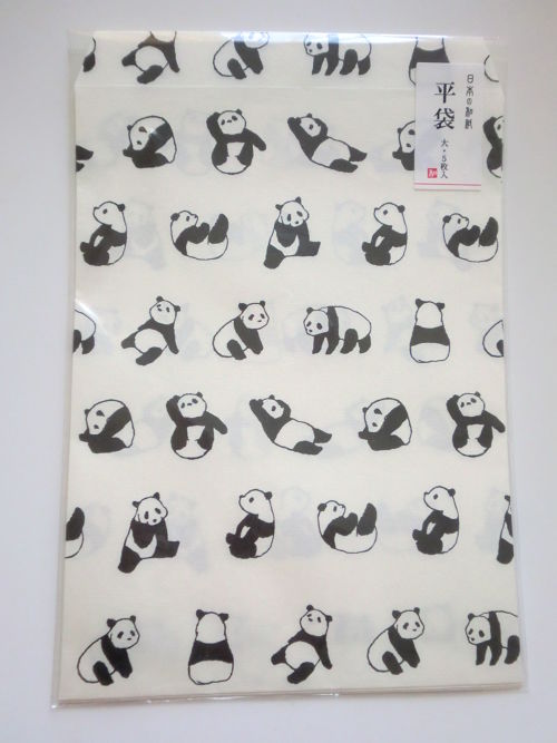 Photo1: Japanese Paper Washi Envelopes Set L Panda Brand New (1)