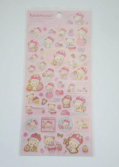 Photo1: San- X korilakkuma strawberry pink Stickers Brand New (1)