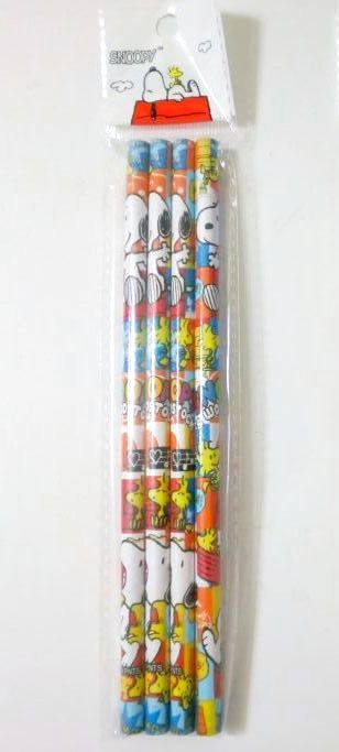 Photo1: Peanuts Snoopy Woodstock Pencils 4set Brand New (1)