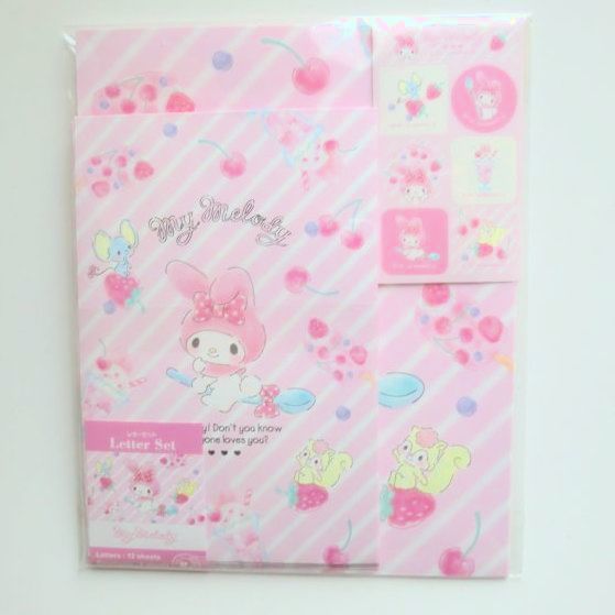 Photo1: Sanrio My Melody Writing paper set cherry pink letter Brand New (1)